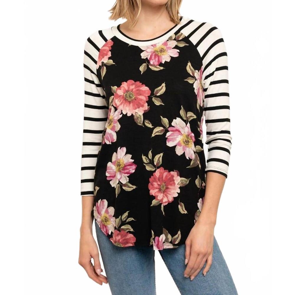 NEW COLLECTIVE RACK floral with stripe sleeves in black